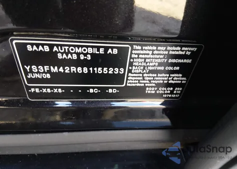 2008 Saab 9-3 Turbox z USA, uszkodzony, nr VIN YS3FM42R681155233